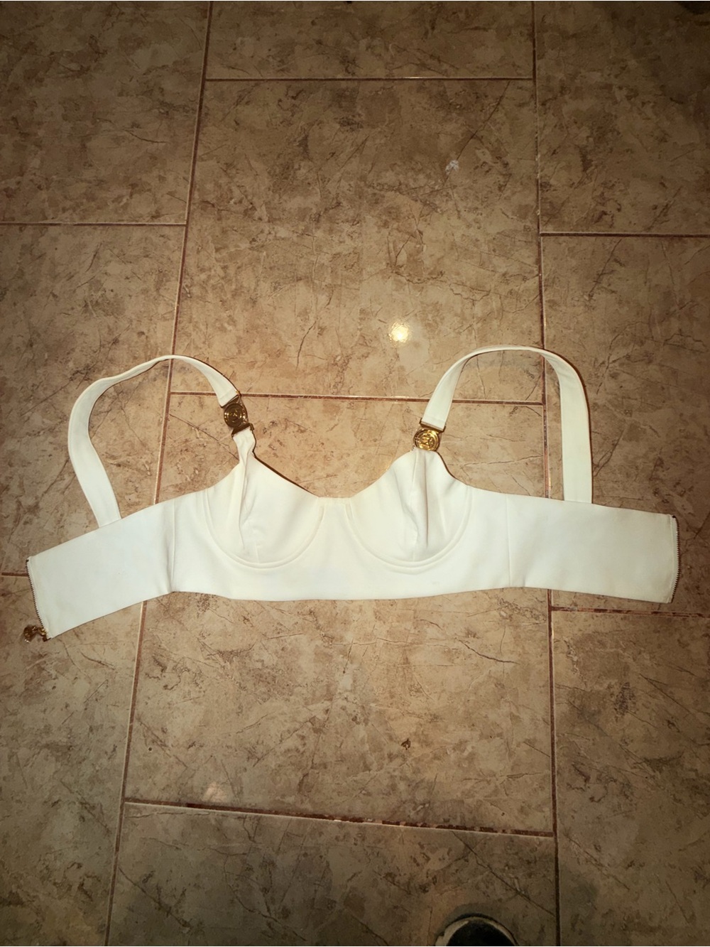 Meshki White Structured Underwire Bra with Gold Hardware